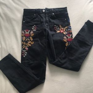 floral embroidered black jeans